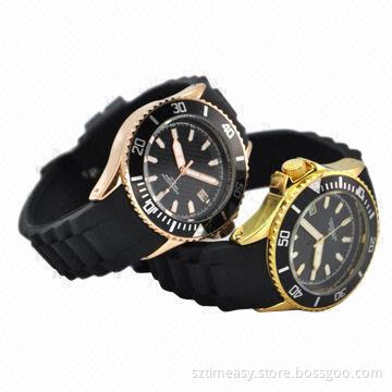 Men's Watches, Shiny Alloy Case, Soft Silicone Strap, Date Display Function, 100% Water-resistant